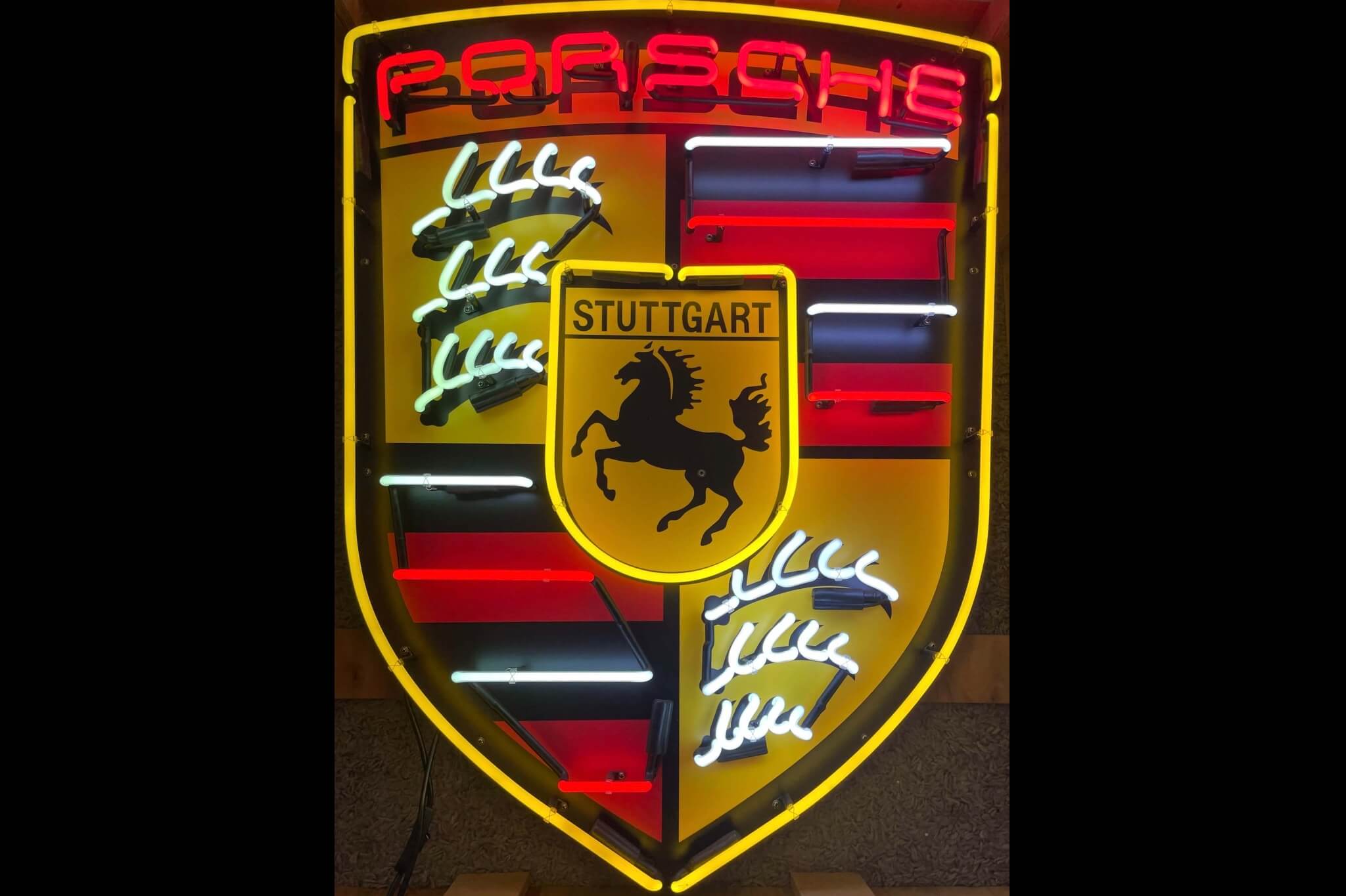 DT: Neon Porsche Crest (40" x 30" x 5")
