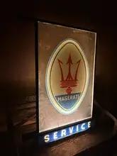 Authentic Double-Sided Glass Maserati Dealership Sign