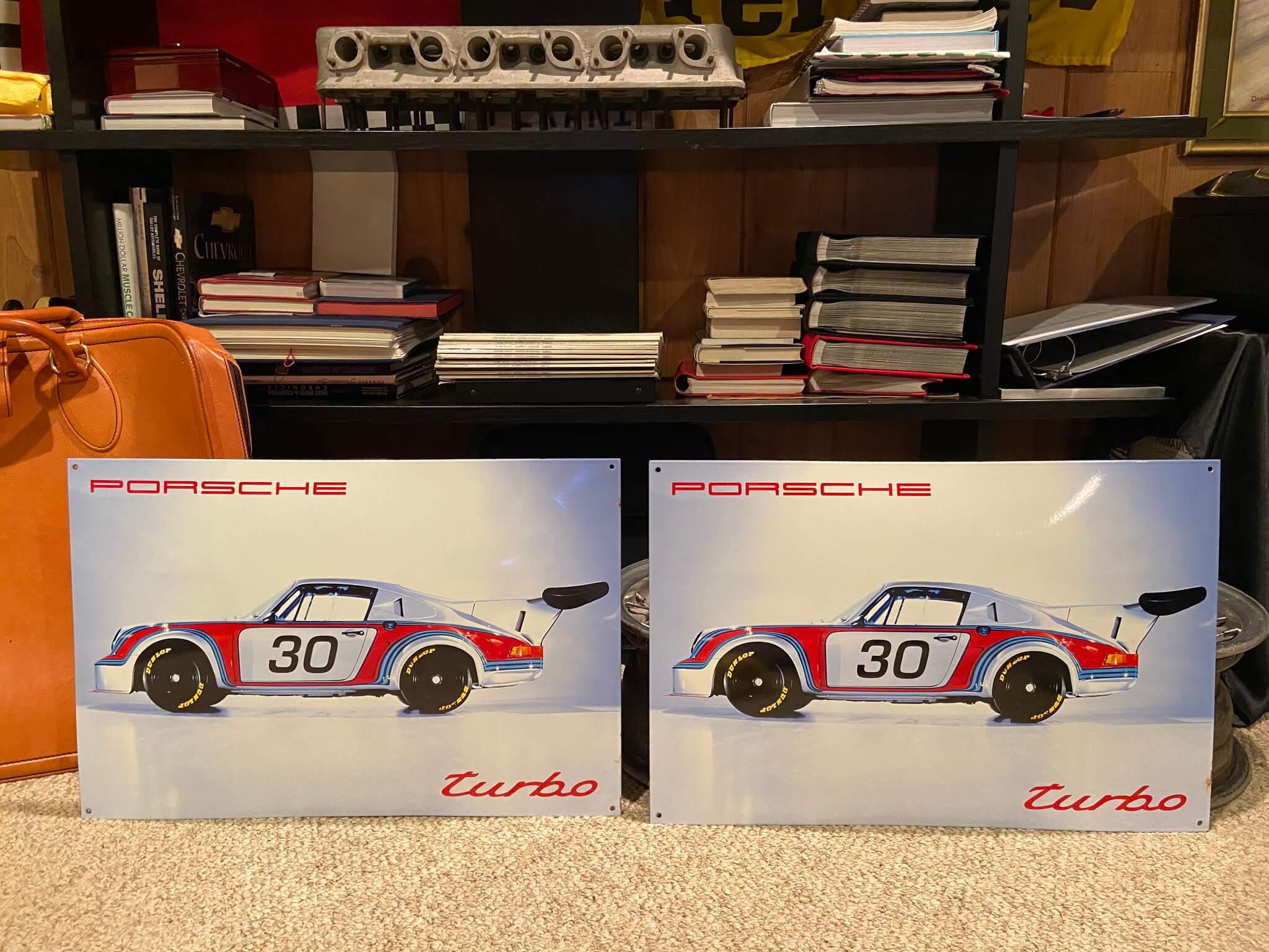Two Limited Production Authentic Porsche 911 Carrera RSR Turbo 2.1 Enamel Signs (24" x 16")