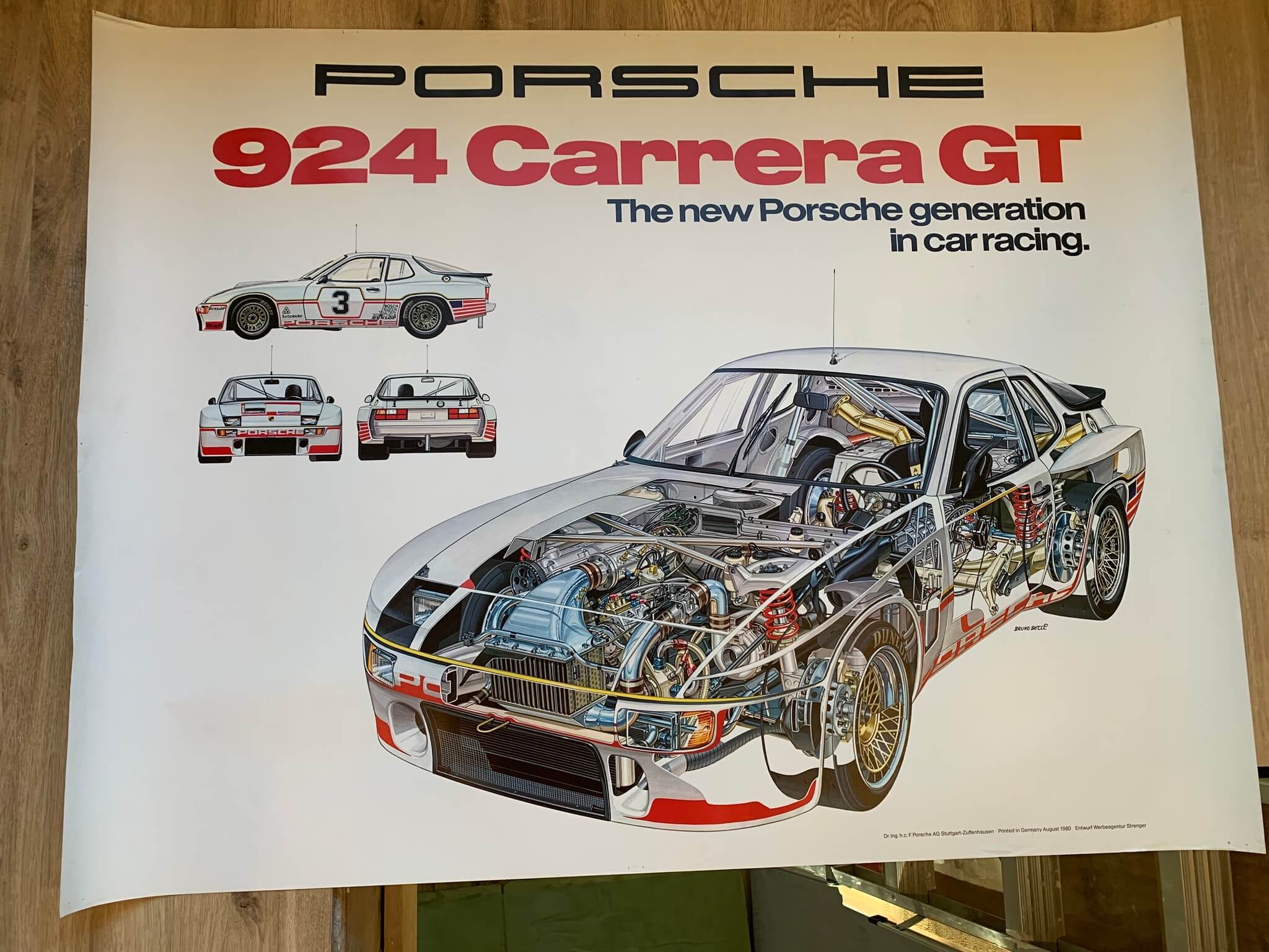  Authentic Vintage Porsche 1980 924 Carrera GT Cutaway Poster (40" x 30")