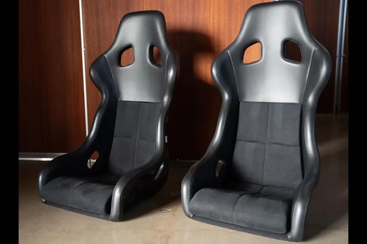 Custom Spinneybeck Leather and Alcantara Recaro Profi SPG XL Seats with Matching Schroth Harnesses
