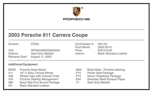 2003 Porsche 996 Carrera Coupe 6-Speed