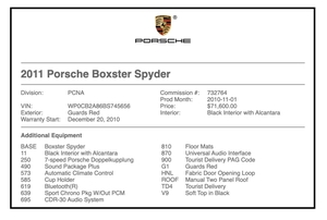 2011 Porsche 987 Boxster Spyder
