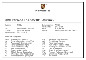 11K-Mile 2012 Porsche 991 Carrera S Coupe