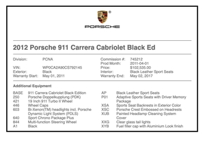 36k-Mile 2012 Porsche 997.2 Carrera Cabriolet Black Edition