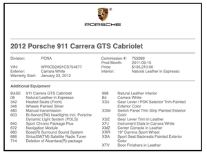 2012 Porsche 997.2 Carrera GTS Cabriolet 6-Speed