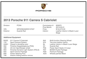  2013 Porsche 991 Carrera S Cabriolet