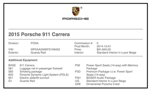 12K-Mile 2015 Porsche 991 Carrera Coupe 7-Speed