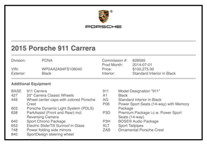 2015 Porsche 991 Carrera Coupe 7-Speed
