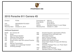 2015 Porsche 991 Carrera 4S Coupe 7-Speed
