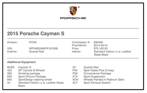 2015 Porsche 981 Cayman S 6-Speed