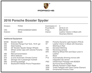 11K-Mile 2016 Porsche 981 Boxster Spyder 6-Speed