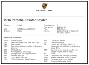 2016 Porsche 981 Boxster Spyder 6-Speed