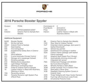 11K-Mile 2016 Porsche Boxster Spyder PTS Riviera Blue