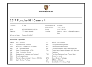 2017 Porsche 991.2 Carrera 4 Coupe