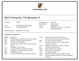 2017 Porsche 718 Boxster S