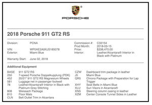 2018 Porsche 991.2 GT2 RS Weissach