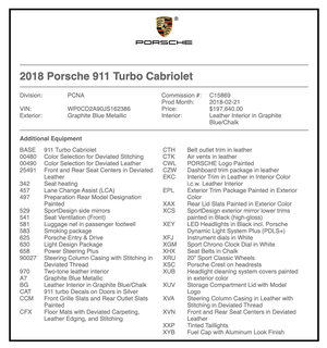 912-Mile 2018 Porsche 991.2 Turbo Cabriolet