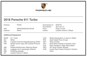 2018 Porsche 991.2 Turbo Coupe PDK