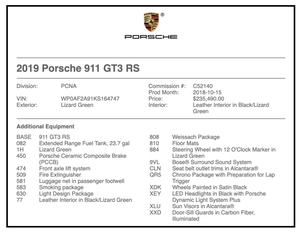 2019 Porsche 911 GT3 RS Weissach