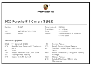 2020 Porsche 992 Carrera S Coupe