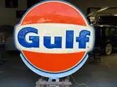 Large Illuminated Gulf Gas Station Pole Sign