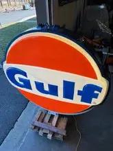 Large Illuminated Gulf Gas Station Pole Sign