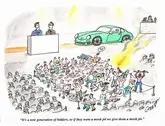 No Reserve Original Cartoon "New Generation Porsche Bidders" by Larry Trepel