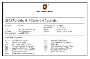 2003 Porsche 996 Carrera 4 Cabriolet 6-Speed