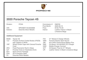 115-Mile 2020 Porsche Taycan 4S