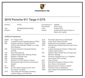 2019 Porsche 991.2 Targa 4 GTS w/ PCCB's
