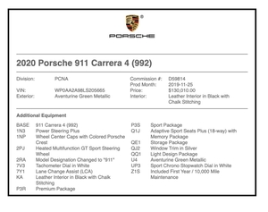 2020 Porsche 992 Carrera 4 Aventurine Green Metallic