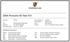 2004 Porsche 996 Carrera 40th Anniversary