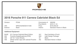 2016 Porsche 991 Cabriolet Black Edition
