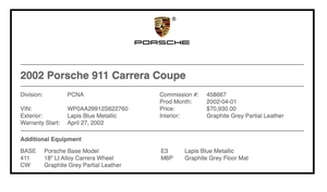 2002 Porsche 996 Carrera Coupe 6-speed