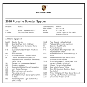 2016 Porsche Boxster Spyder 6-Speed