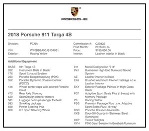 1-Owner 2018 Porsche 991.2 Targa 4S