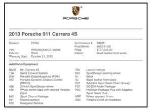 2013 Porsche 991 Carrera 4S Coupe
