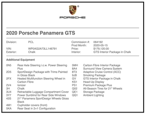1k-Mile 2020 Porsche Panamera GTS Chalk