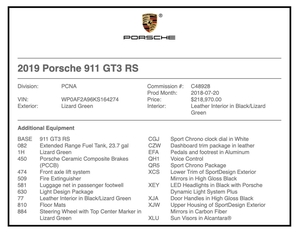 2019 Porsche 991.2 GT3 RS Lizard Green
