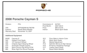 2008 Porsche 987 Cayman S 3.8L 6-Speed