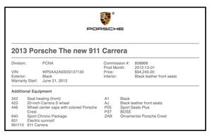 13K-Mile 2013 Porsche 991 Carrera Coupe 7-Speed