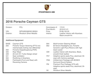 2016 Porsche 981 Cayman GTS