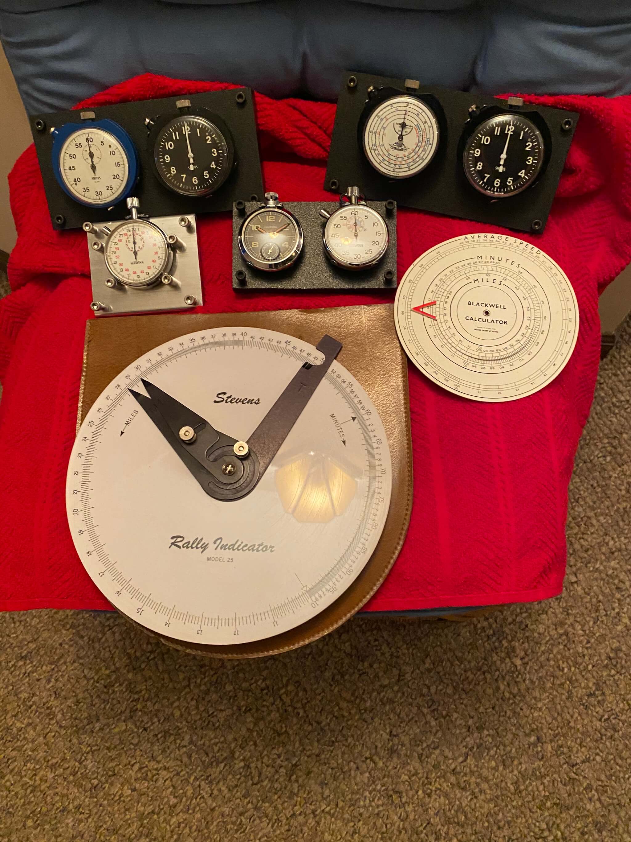  Seven Vintage British Rally Racing Timers & Stopwatches