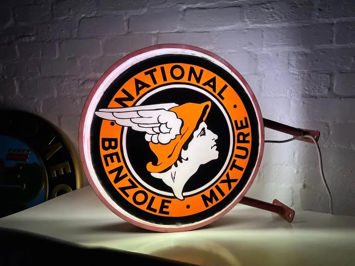 DT: Genuine Illuminated Double-Sided 1960's National Benzole Sign